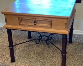 Mexican Rustic Straight Iron Leg End Table 28x30x30in HxWxD