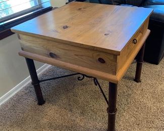 Mexican Rustic Straight Iron Leg End Table 28x30x30in HxWxD