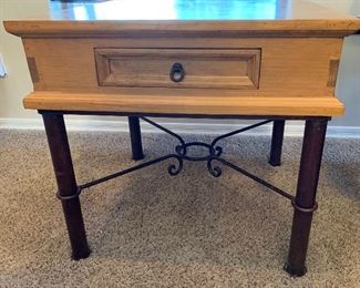 Mexican Rustic Straight Iron Leg End Table 28x30x30in HxWxD