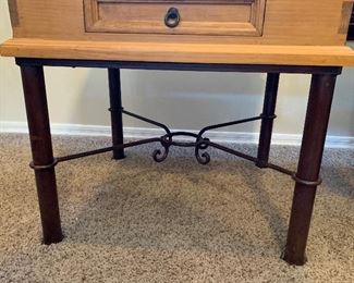 Mexican Rustic Straight Iron Leg End Table 28x30x30in HxWxD