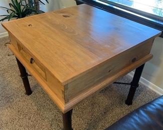 Mexican Rustic Straight Iron Leg End Table 28x30x30in HxWxD