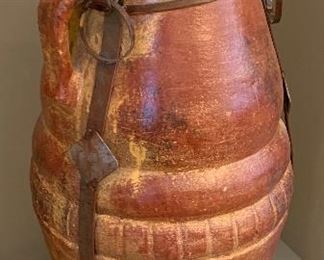 #1 Lg Ceramic & Iron Floor Standing Vase Rustic 33in H x 14in Diameter
