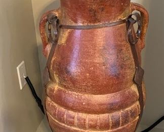 #1 Lg Ceramic & Iron Floor Standing Vase Rustic 33in H x 14in Diameter