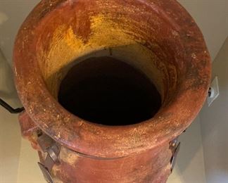 #1 Lg Ceramic & Iron Floor Standing Vase Rustic 33in H x 14in Diameter