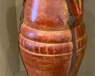 #2 Lg Ceramic & Iron Floor Standing Vase Rustic 33in H x 14in Diameter HxWxD