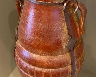 #2 Lg Ceramic & Iron Floor Standing Vase Rustic 33in H x 14in Diameter HxWxD