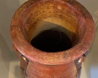 #2 Lg Ceramic & Iron Floor Standing Vase Rustic 33in H x 14in Diameter HxWxD