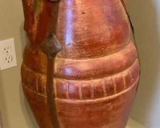 #2 Lg Ceramic & Iron Floor Standing Vase Rustic 33in H x 14in Diameter HxWxD