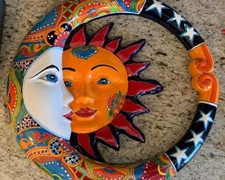 Mexican Pottery lg TALAVERA Sun Moon ECLIPSE wall plaque Southwest 3in H x 23in Diameter