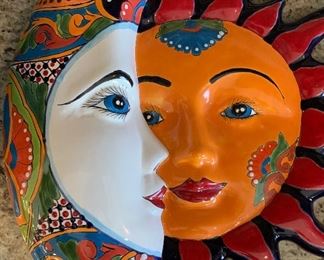 Mexican Pottery lg TALAVERA Sun Moon ECLIPSE wall plaque Southwest 3in H x 23in Diameter
