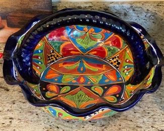 Mexican Pottery lg TALAVERA Ceramic Basket Southwest