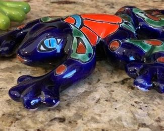 3pc Mexican Pottery TALAVERA 2 frogs & turtle Largest 11in long