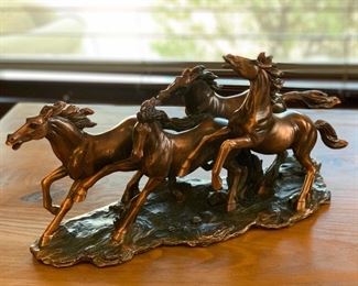 Poly Resin Faux Bronze Wild Horses 9x17x6in HxWxD