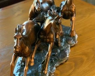 Poly Resin Faux Bronze Wild Horses 9x17x6in HxWxD