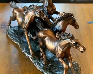 Poly Resin Faux Bronze Wild Horses 9x17x6in HxWxD