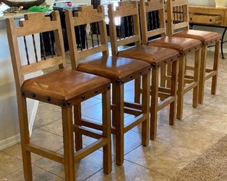 Set of 5 Mexican Rustic Counter Height Chairs Bar Stools 47x20x20in seat: 30.5in HxWxD