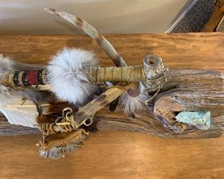 Artist Made Native American War Mallet Display 10x33x9in HxWxD
