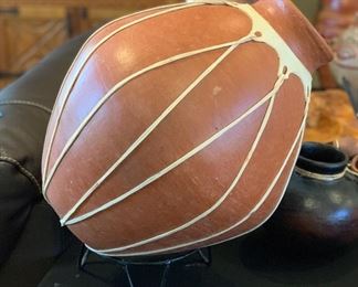 #2 Mexican Decor Tarahumara pottery w/ Stand Oblong 18x15x18in HxWxD