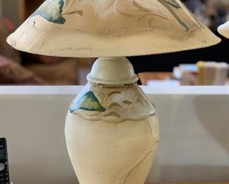 2pc Hand Painted Leaf Lamps PAIR 26in H x 21in Diameter