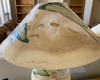 2pc Hand Painted Leaf Lamps PAIR 26in H x 21in Diameter