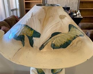 2pc Hand Painted Leaf Lamps PAIR 26in H x 21in Diameter