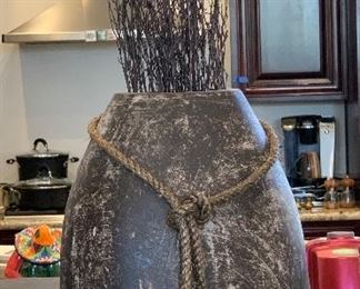 Lg Decor Vase w/ rope/branches 16x12x8in HxWxD