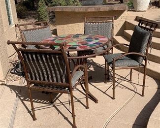 Iron Tile Top Patio Table w/ 4 Chairs Table: 32in H x 42in Diameter Chairs: 41x25x23in