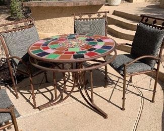 Iron Tile Top Patio Table w/ 4 Chairs Table: 32in H x 42in Diameter Chairs: 41x25x23in
