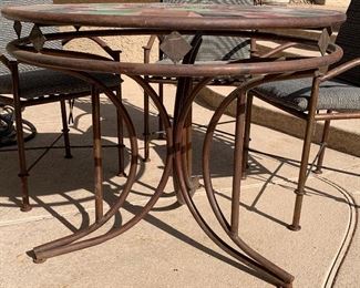 Iron Tile Top Patio Table w/ 4 Chairs Table: 32in H x 42in Diameter Chairs: 41x25x23in