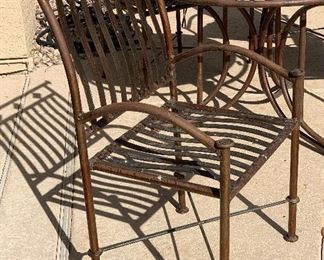 Iron Tile Top Patio Table w/ 4 Chairs Table: 32in H x 42in Diameter Chairs: 41x25x23in
