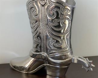 Holland Boone Pewter Cowboy boot Wine Holder 12x5x14inH HxWxD