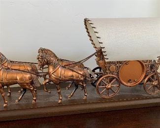 Covered Wagon United Clock Corp Vintage 10x19.5x4.5in HxWxD