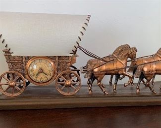 Covered Wagon United Clock Corp Vintage 10x19.5x4.5in HxWxD