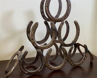 Rustic Reclaimed Horseshoe Wine Holder 15x19.5x4.5in HxWxD