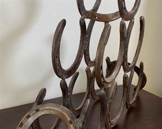 Rustic Reclaimed Horseshoe Wine Holder 15x19.5x4.5in HxWxD