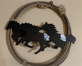 Signed R Rizio Western Decor Art Rope & Horses 20in Diameter
