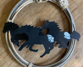 Signed R Rizio Western Decor Art Rope & Horses 20in Diameter