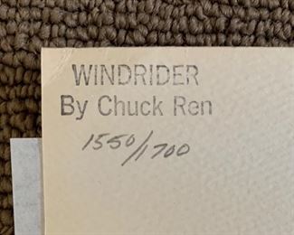 *Signed* Chuck Ren Windrider Lithograph Wind Rider Limited Edition 1550/1700 28.25x20.5in HxWxD