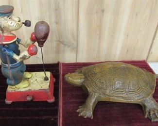 Cast Iron Popeye Bank & Cast Iron Turtle