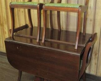 Mahogany Drop Leaf Table w/1 Leaf & 4 Harp Back Chairs