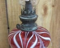 Cranberry Swirl Oil Lamp w/Cast Iron Base