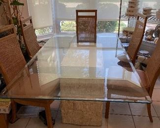 Amazing Austin stone base,glass top table. 