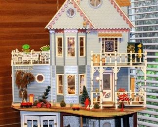 Custom Built Victorian Doll House Fully Furnished With Electricity - Video available!