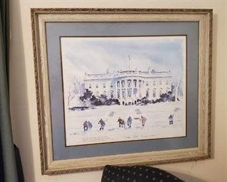 Howard Watson print of the Carter White House in snow...Christmas gift from Jimmy and Rosalynn Carter...