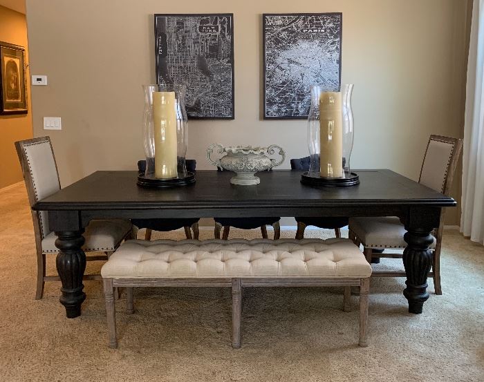 World Market Dining Table w 6 Chairs and Tufted Bench, Statement Hurricanes