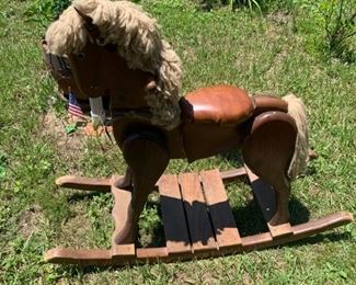CF-8- $50  Vintage 1980's Wooden Rocking Horse, 44"l x Seat 24"h.  Her Name is Mary!