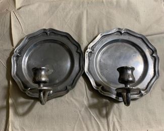 CF-63- $12  Pewter Wall Candle Holders with A "C" Hallmark