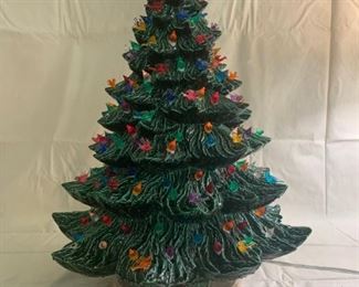 CF-103- $160   Vintage 22" Nowell's Ceramic Lighted Tree w/ Base and Birds, 1970's 