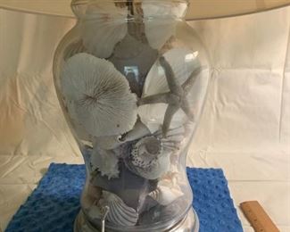 CF-132- $35  Vintage Shell Lamp  15" Glass, Total 26"h, Needs new plug.