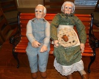 TE-39 - 23" Tall Grandma and Grandpa Dolls with bench and pie - $45